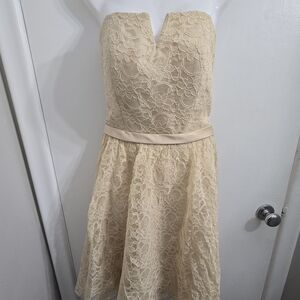 28) Elegant Cream Lace Strapless Dress